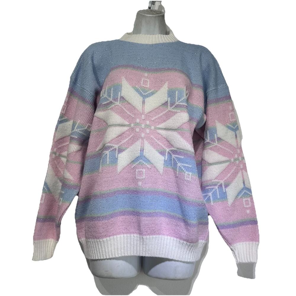 Vintage Worthington Essentials Pastel Metallic Snowflake Sweater